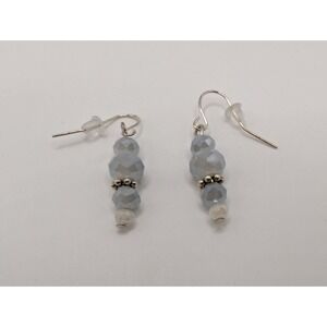 Silver Tone Hook Dangle Earrings Light Gray Faceted Rondelle Beads Crystals NWOT